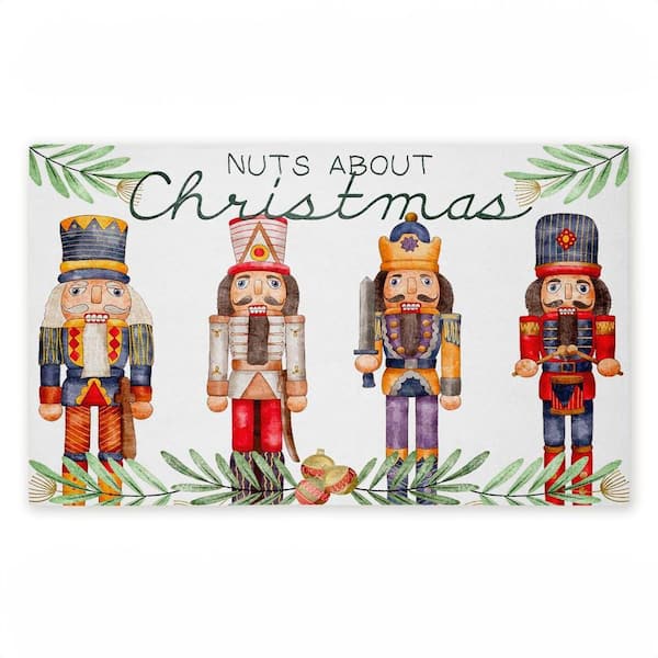 Nuts About Christmas Red 18 in. x 30 in. Polyester Non-Slip Outdoor Door Mat