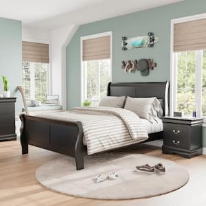 2-Piece Burkhart Black Wood Twin Bedroom Set with Nightstand