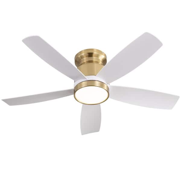 42 in. Indoor/Outdoor Low Profile Gold Flush Mount Integrated LED Ceiling Fan with Light and Remote