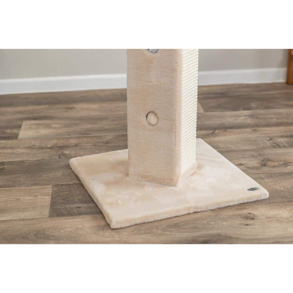 Beige Sisal and Plush Cat Scratching Post with Peek-a-Boo Toys