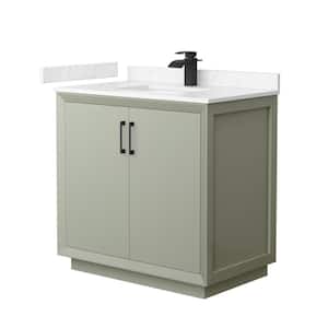 Strada 36 in. W x 22 in. D x 35 in. H Single Bath Vanity in Light Green with Carrara Cultured Marble Top