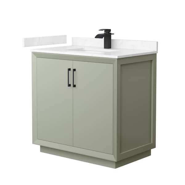 Wyndham Collection Strada 36 in. W x 22 in. D x 35 in. H Single Bath Vanity in Light Green with Carrara Cultured Marble Top