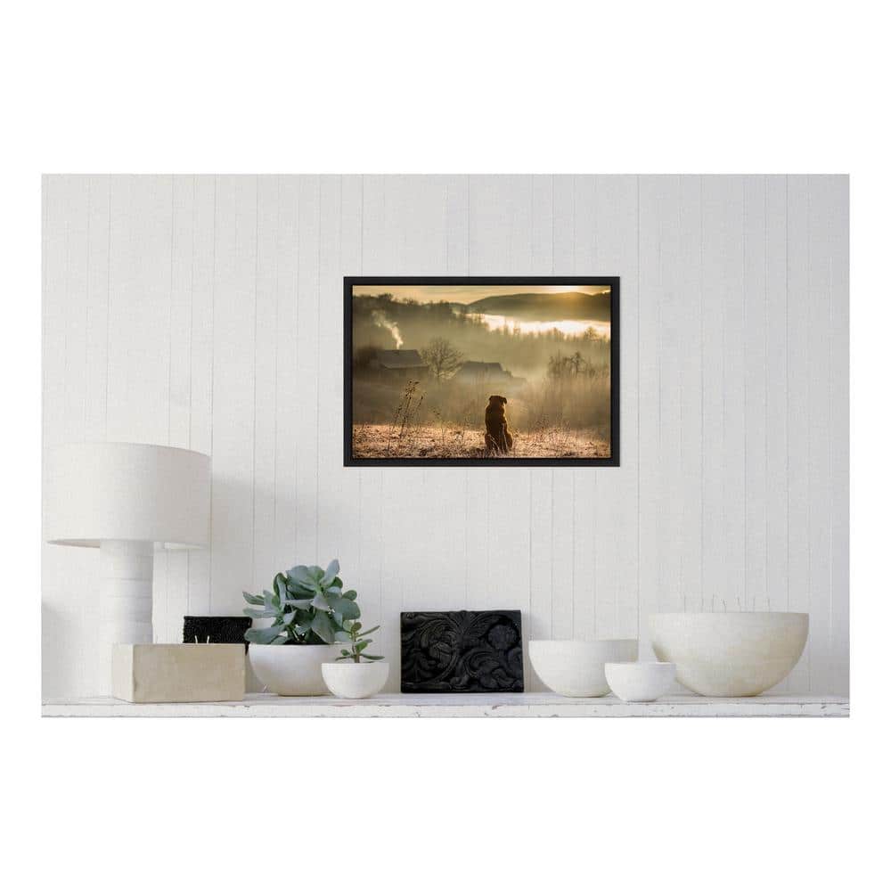 Tranquil Country Scene Dog Framed Canvas Art Print