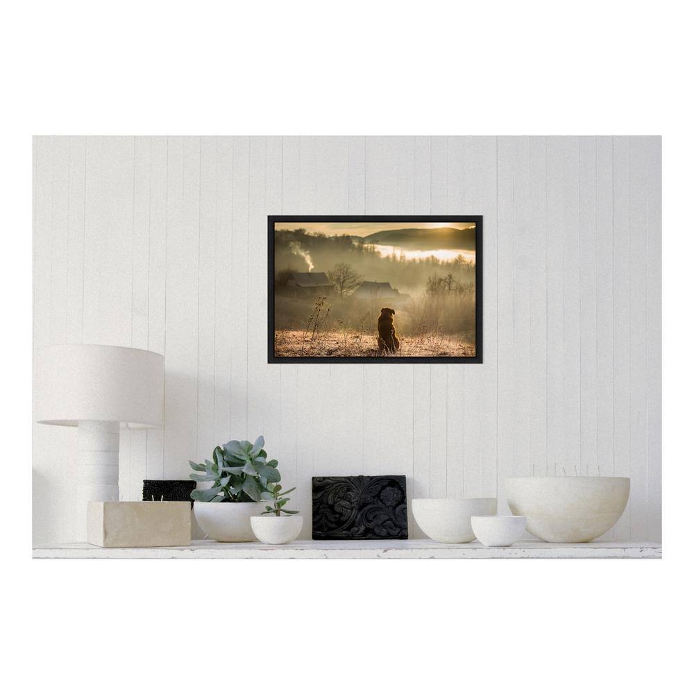 Tranquil Country Scene Dog Framed Canvas Art Print