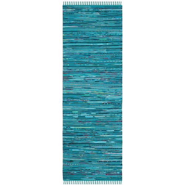 SAFAVIEH Rag Rug Turquoise/Multi 2 ft. x 5 ft. Striped Runner Rug