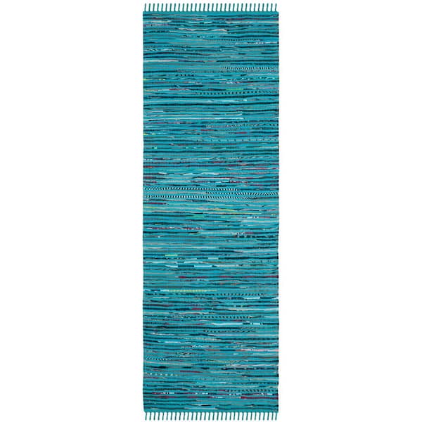 SAFAVIEH Rag Rug Turquoise/Multi 2 ft. x 6 ft. Striped Runner Rug