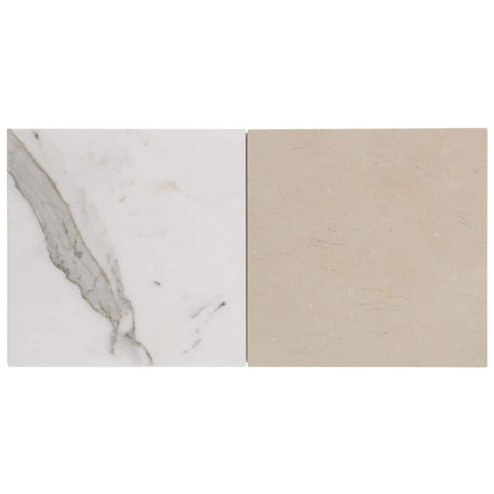 Heritage Calacatta Gold and Crema 6 in. x 0.37 in. Tumbled Marble Checkerboard Floor and Wall Tile Sample price history on PriceWatchPro