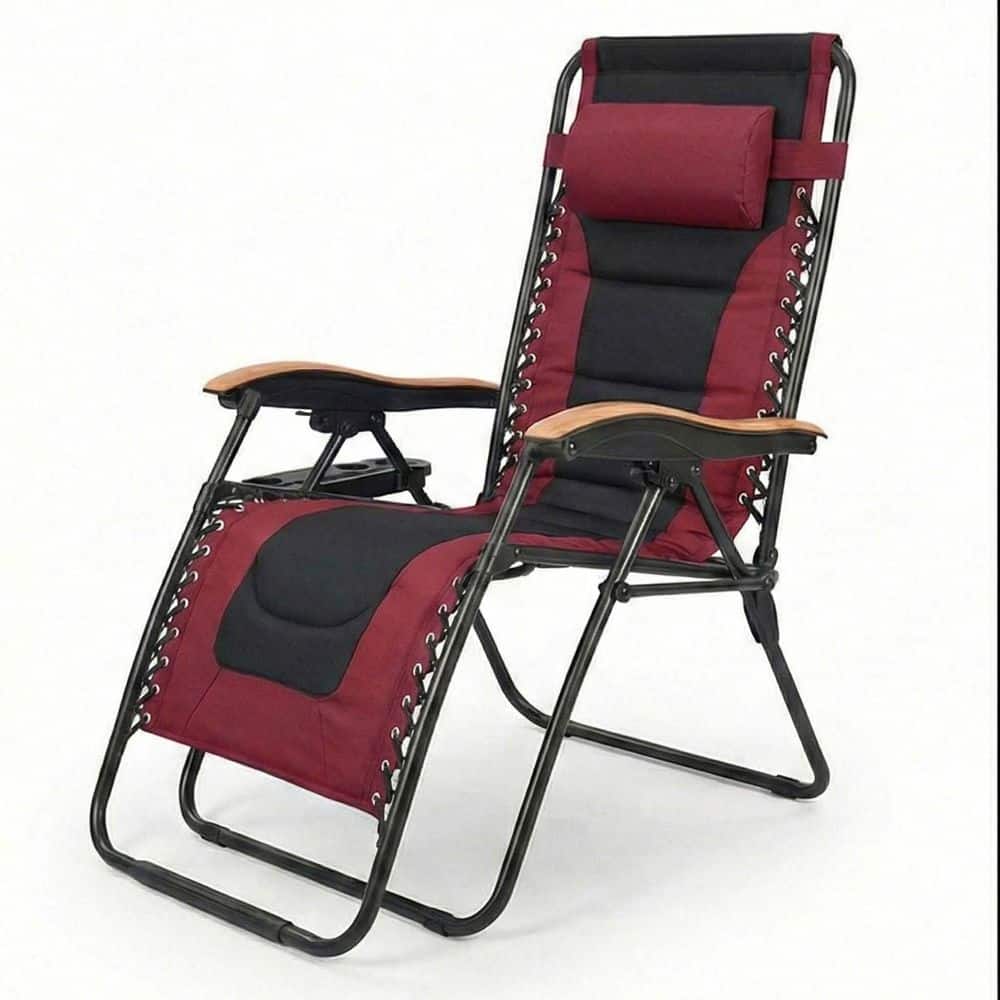 30in. Red Outdoor Folding Lounge Chairs, Breathable Mesh Seat with Cup Holder price history on PriceWatchPro