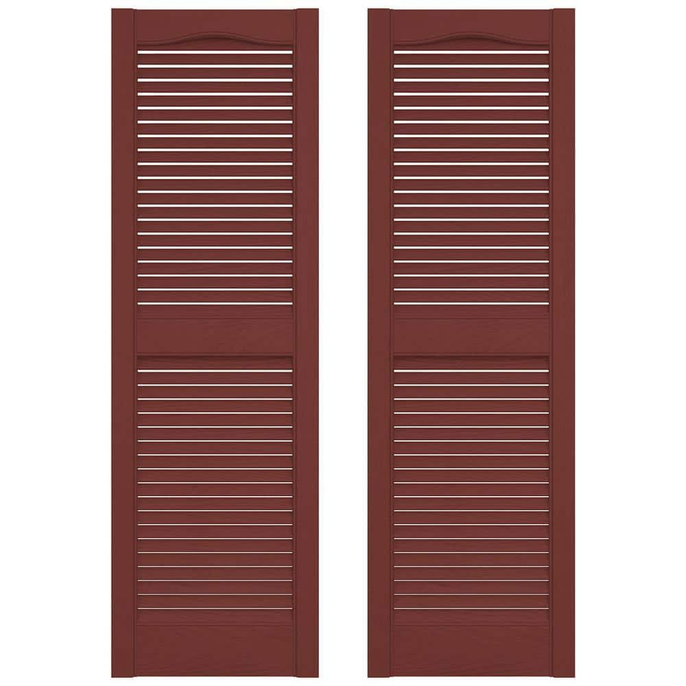 Builders Edge 14.5 in. x 67 in. Louvered Vinyl Exterior Shutters Pair in Burgundy Red