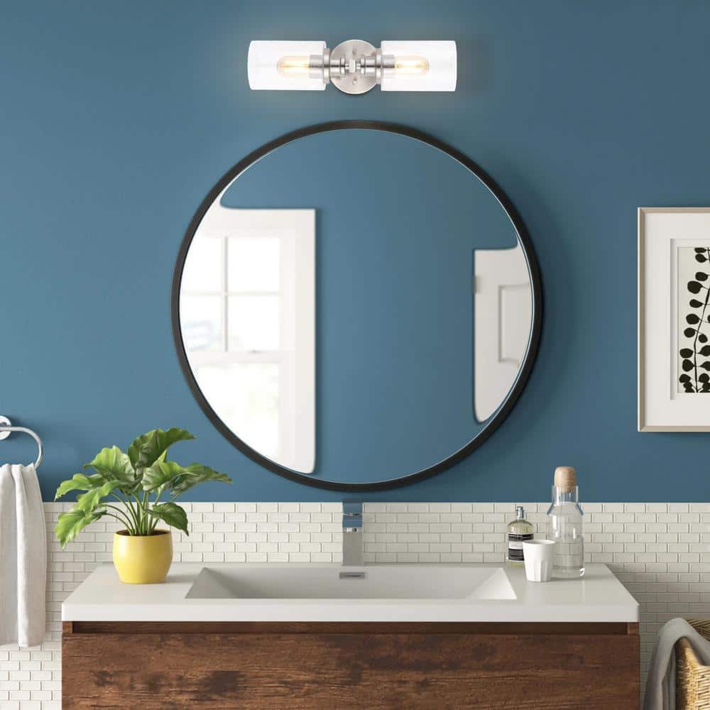 Nickel Cylinder 2-Light LED Vanity Wall Sconce