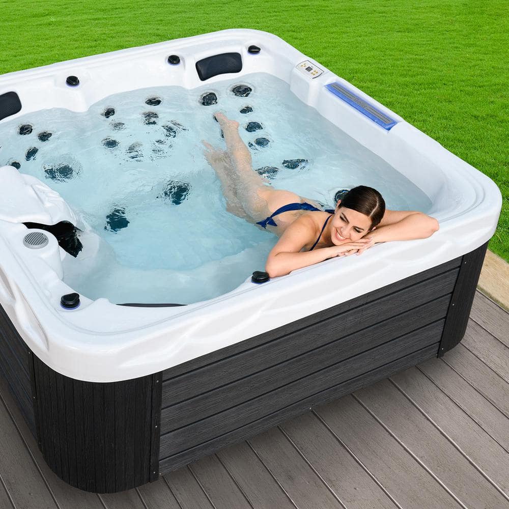 Hollywood 5-Person Ice White and Gray Hot Tub with LED Lights