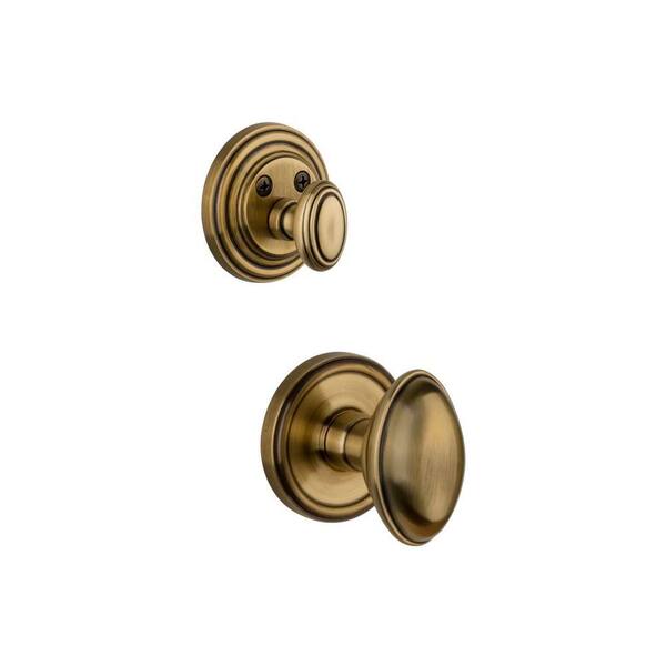 Grandeur Georgetown Single Cylinder Vintage Brass Combo Pack Keyed Differently with Eden Prairie Knob and Matching Deadbolt