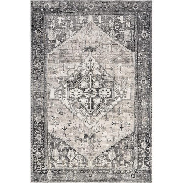 nuLOOM Elisabeth Medallion Machine Washable Grey 2 ft. x 8 ft. Oriental Runner Rug