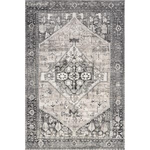 Elisabeth Medallion Machine Washable Grey 7 ft. x 9 ft. Oriental Area Rug