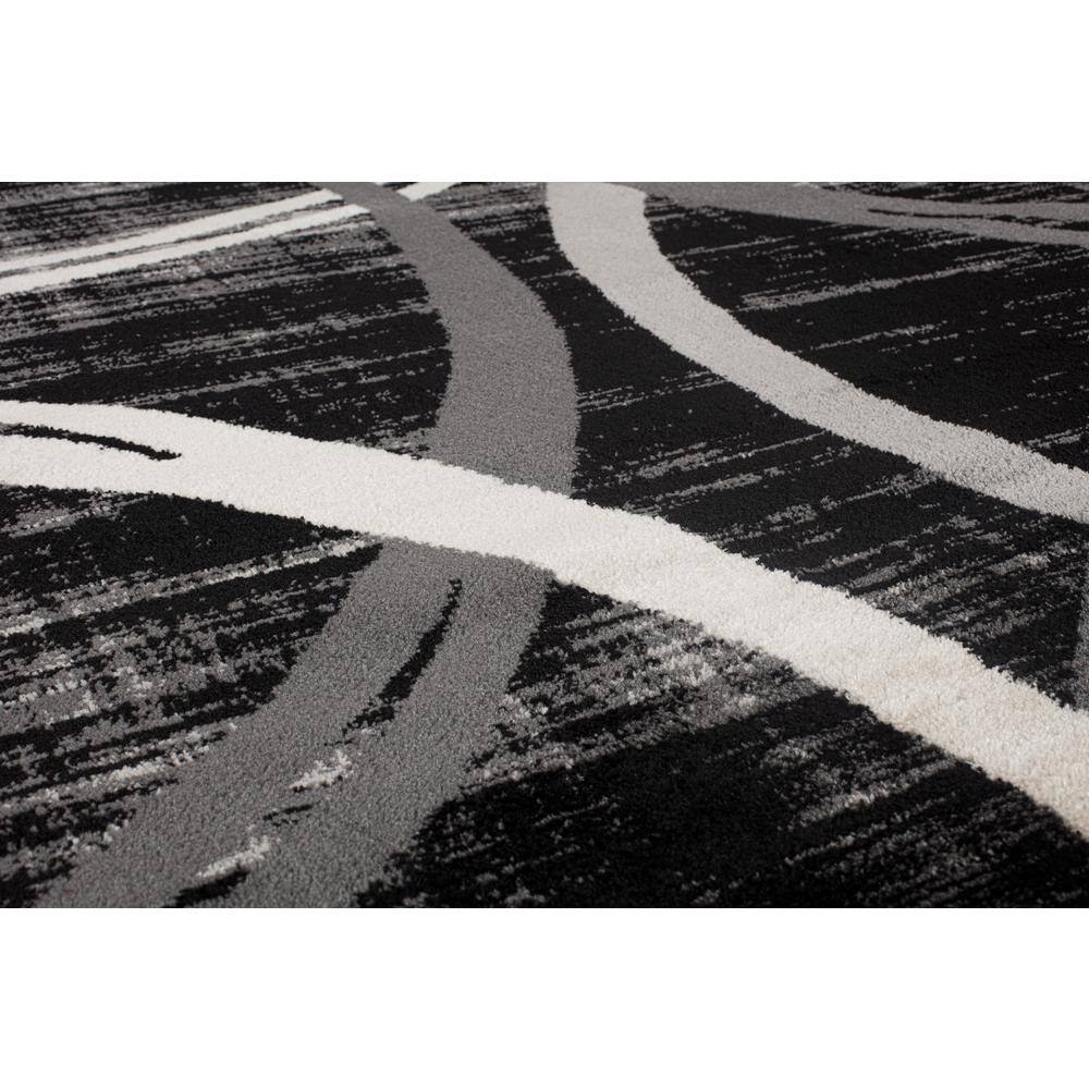 Black and Gray Abstract Synthetic 5' x 7' Area Rug