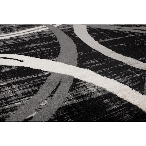 Contemporary Abstract Circles Design 3 ft. 3 in. x 5 ft. Black Area Rug