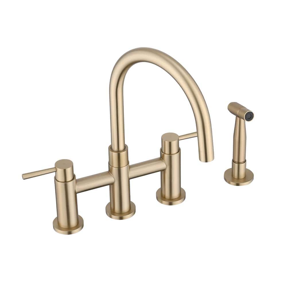 Double Handle Bridge Kitchen Faucet with Side Spray in Brushed Gold price history on PriceWatchPro