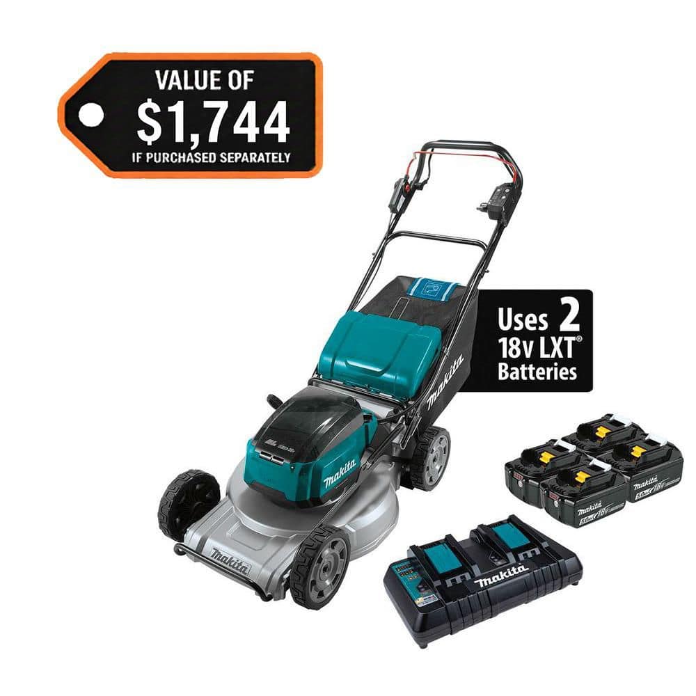 MAKITA 21 in. 18V X2 (36V) LXT Lithium-Ion Brushless Cordless Walk Behind Self-Propelled Lawn Mower Kit (5.0Ah) (XML09PT1)