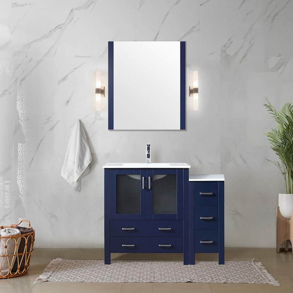 Volez 42 in. W x 18 in. D x 34 in. H Single Sink Bath Vanity in Navy Blue with White Ceramic Top and Mirror price history on PriceWatchPro