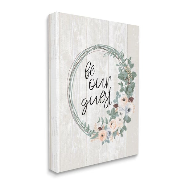 Stupell Industries "Be Our Guest Greeting Charming Floral Wreath" by Jennifer Ellory Unframed Print Nature Wall Art 36 in. x 48 in.