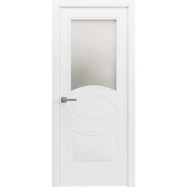 7012 36 in. x 96 in. Left-Hand/Inswing Solid Wood Frosted Glass Painted White Single Prehung Interior Door with Hardware
