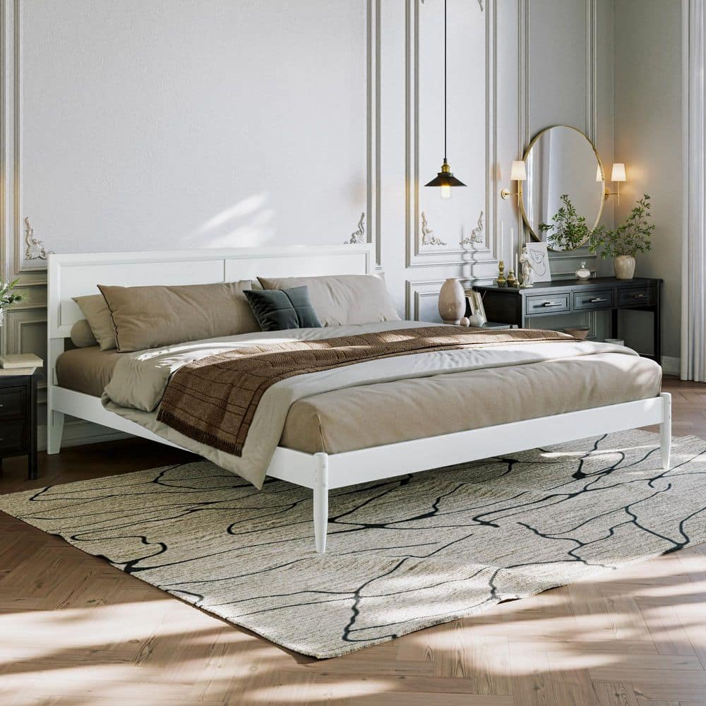 Ellarie White Wood Frame King Platform Bed with Adjustable Headboard price history on PriceWatchPro