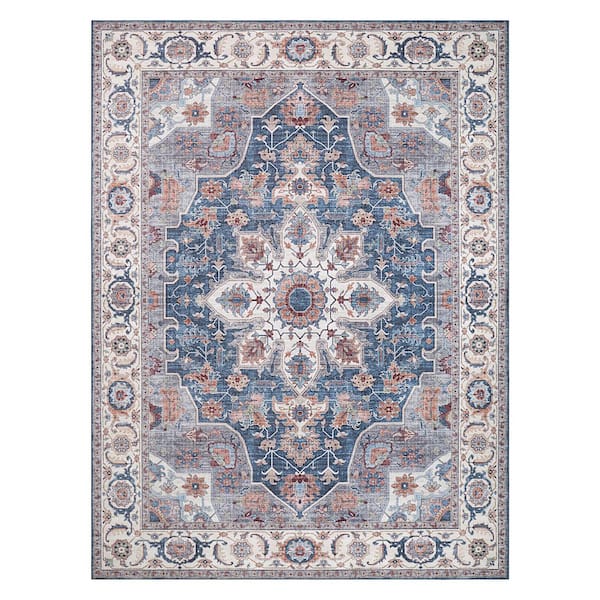 Aliyeh Navy 3 ft. x 5 ft. Woven Medallion Polyester Accent Rug