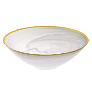 10 in. 32 oz. White Glass Alabaster Bowl with Gold Rim