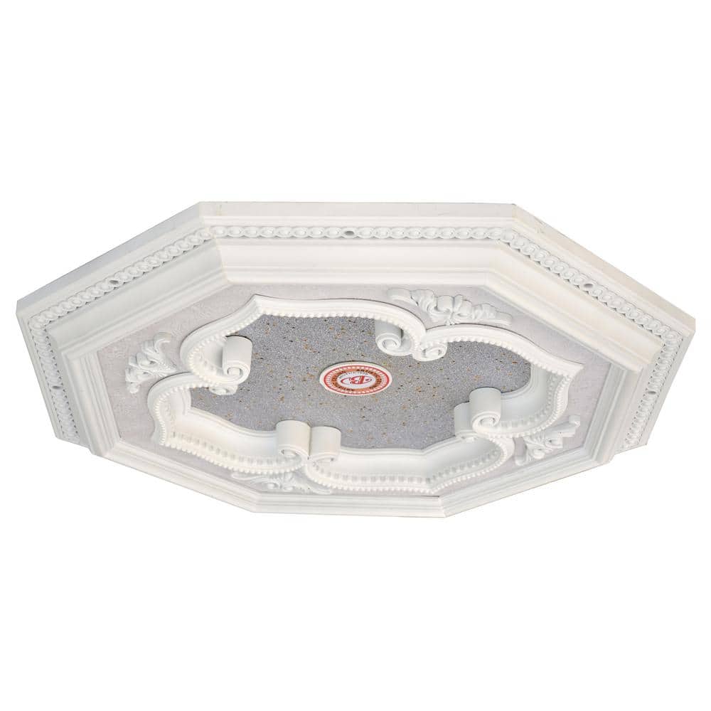 White and Silver Octagon Ceiling Medallion with Four Leaf Clover Design