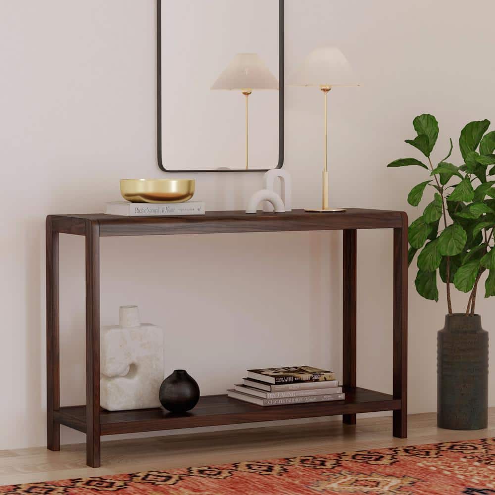 Hanover 48" Dark Brown Walnut Finish Mid-Century Modern Console Table with Storage