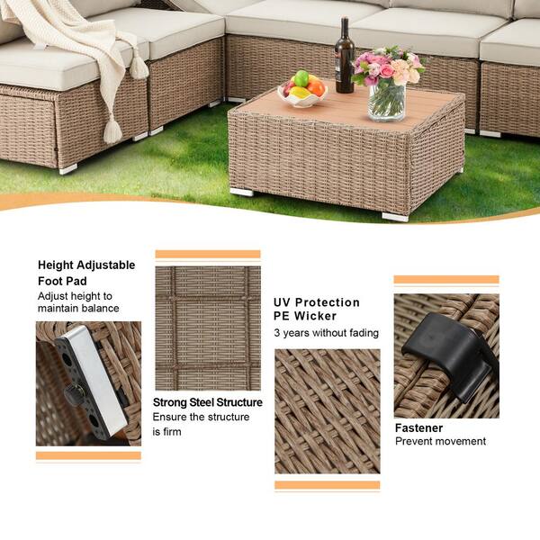 Winado Brown 7-Piece Wicker Outdoor Sectional Set with Beige Cushions  835121212571 - The Home Depot