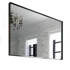 Trea 48 in. W x 30 in. H Large Rectangular Aluminium Beveled Square Angle Framed Wall Bathroom Vanity Mirror in Black