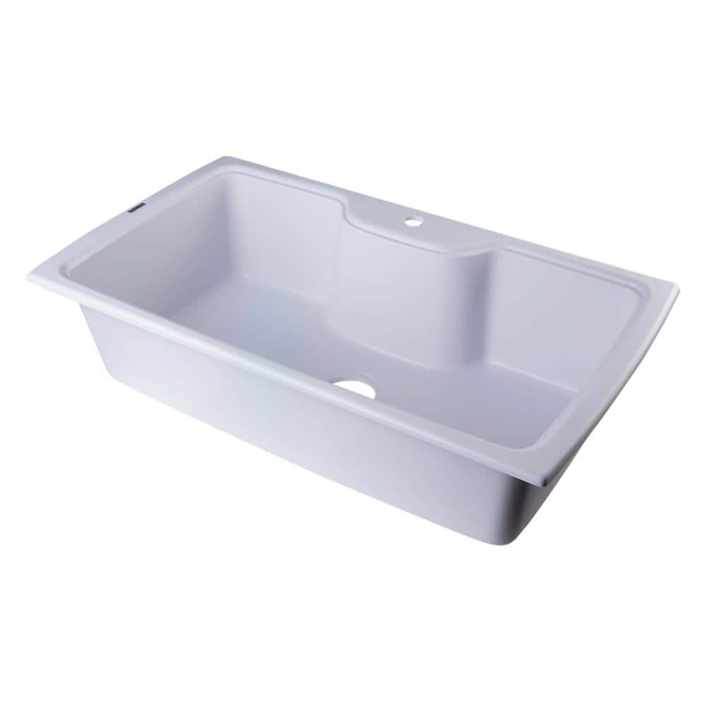 White 35'' Drop-In Single Bowl Granite Kitchen Sink