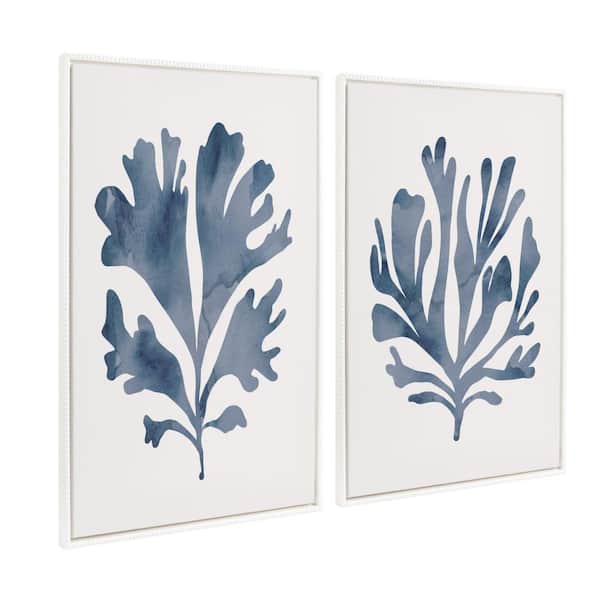 Kate and Laurel Sylvie Blue Coastal Framed Canvas Wall Art 2-Piece White 28.00 in. x 38.00 in.