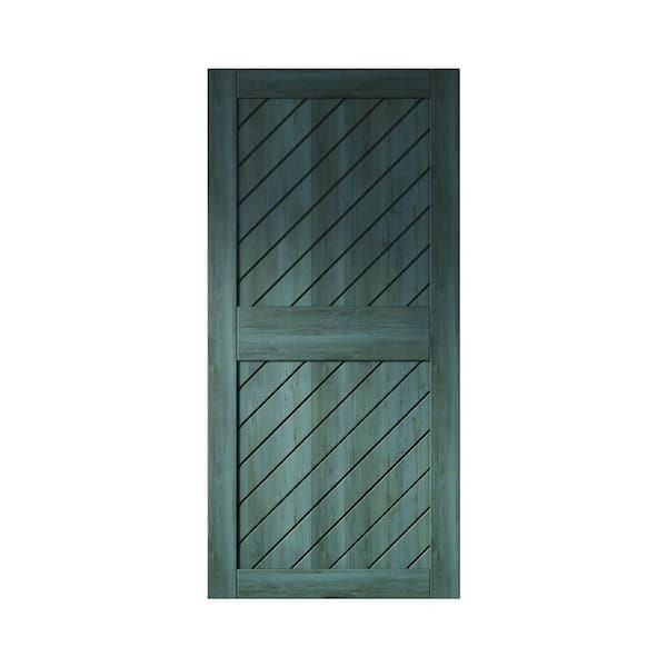 HOMACER XT1 32 in. x 84 in. C-Panel Solid Core Royal Pine Slanted Stripe Design Pine Wood Interior Sliding Barn Door Slab