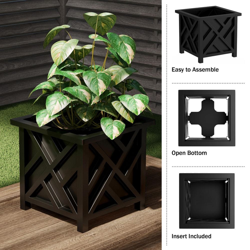 Black Square Farmhouse Outdoor Wall-Mount Planter Box Set