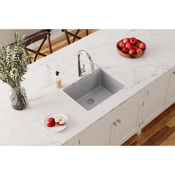 Quartz Classic 25 in. Undermount Single Bowl Greystone Granite/Quartz Composite Kitchen Sink Only