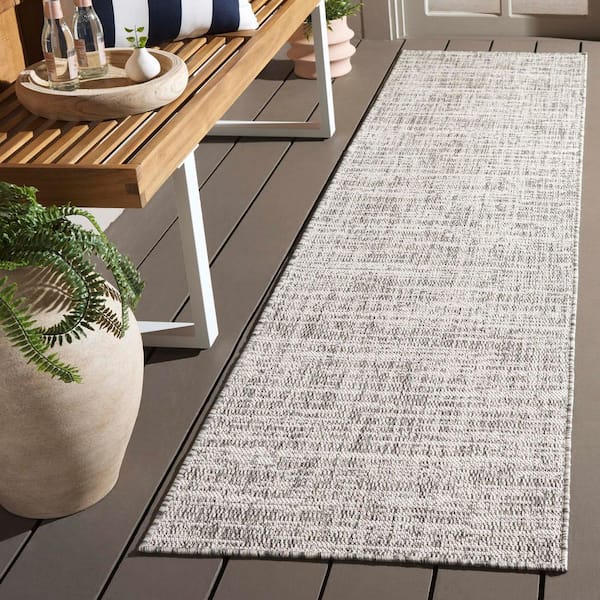 Beach House Gray/Ivory 2 ft. x 8 ft. Distressed Striped Solid Indoor/Outdoor Runner Rug