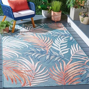 Cabana Blue/Rust 5 ft. x 8 ft. Tropical Palm Leaf Indoor/Outdoor Area Rug