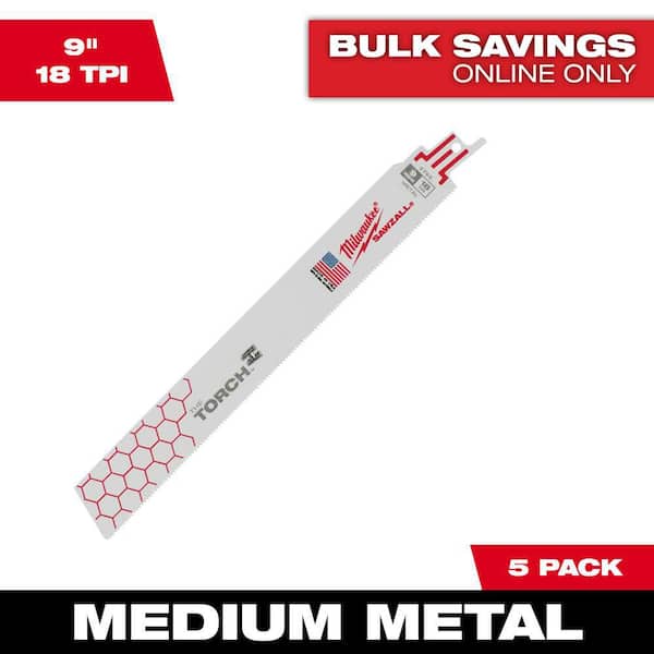 Milwaukee 9 in. 18 TPI TORCH Medium Metal Cutting BiMetal SAWZALL Reciprocating Saw Blades (5-Pack)