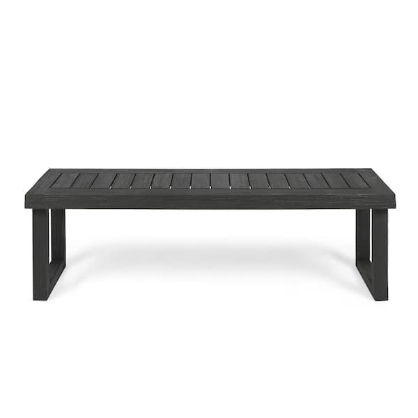 Oyezvary Slat Panel Design Acacia Wood Outdoor Ottoman with Durable Solid Hardwood Heavy Frame and Weather-Resistant in Dark Gray