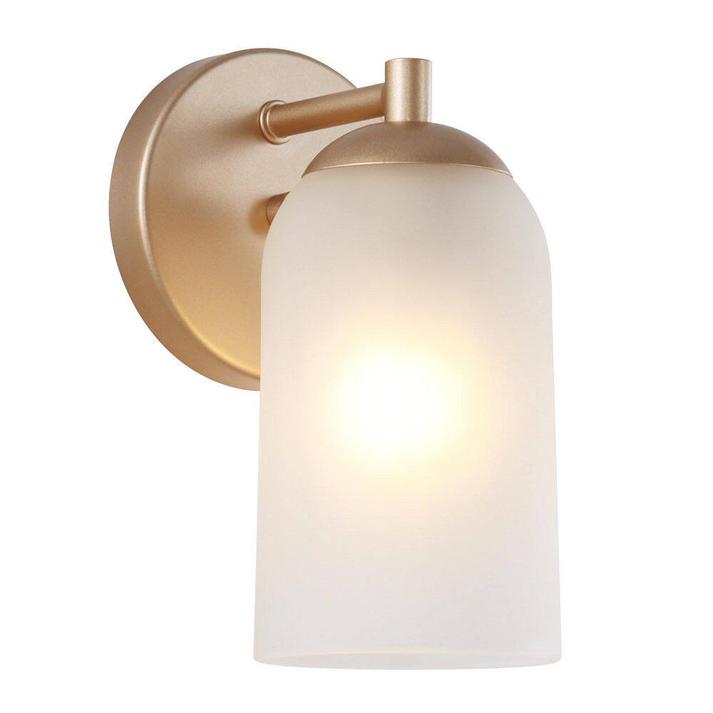 4.7 in. 1-Light Satin Gold Modern Transitional Wall Sconce with  Frosted Glass Shade price history on PriceWatchPro