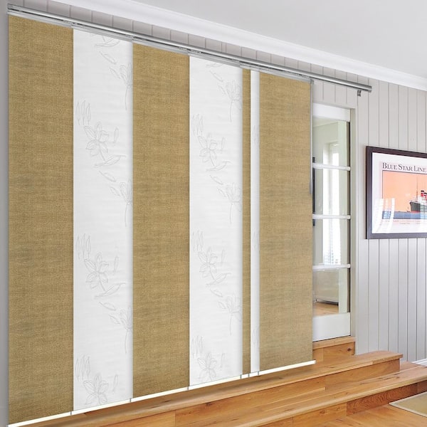 EMOH Desert Rose 110 in. - 153 in. W x 94 in. L Adjustable Light Filtering 7-Panel White Panel Track with 23.5 in. Slates