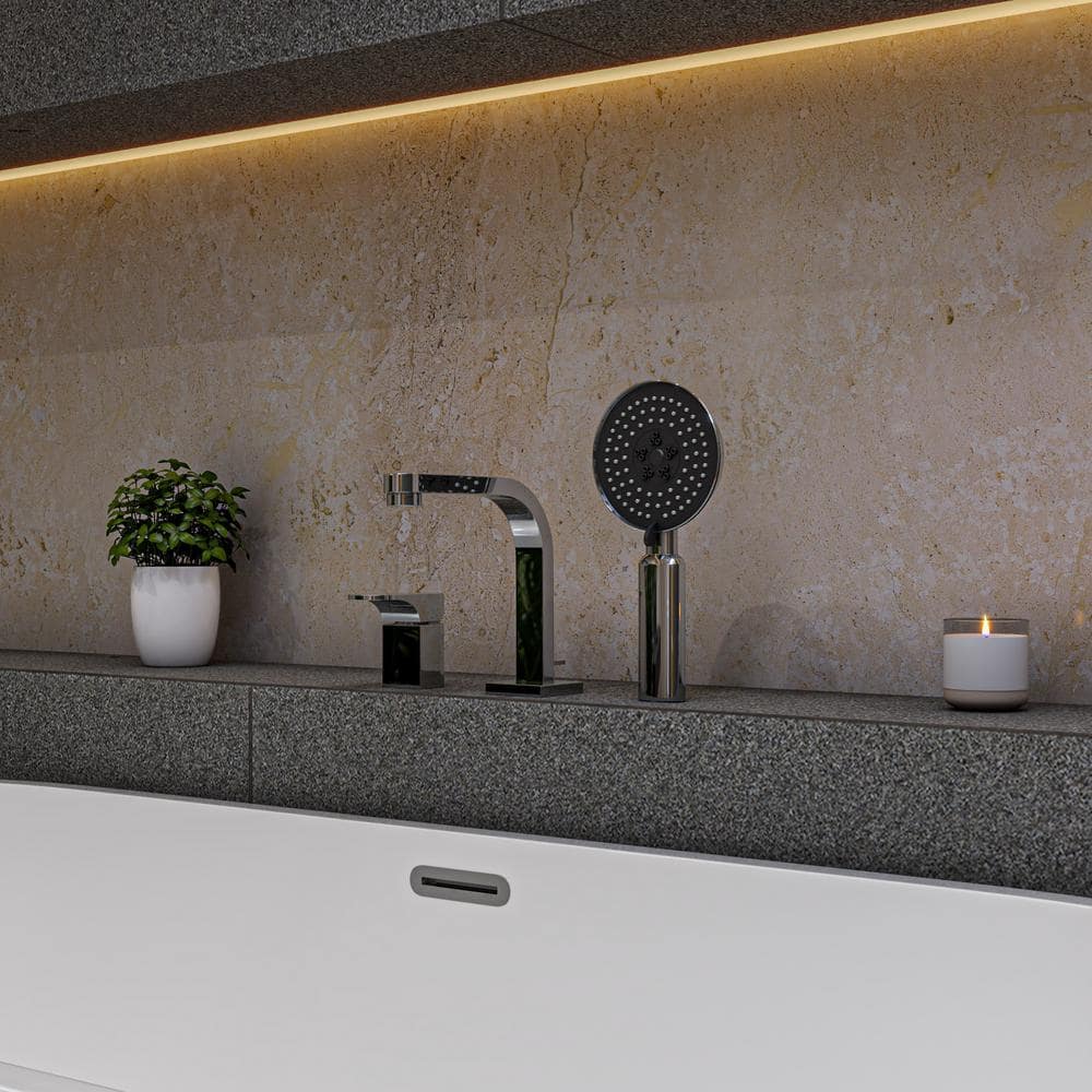 Polished Chrome Brass Deck Mounted Tub Filler with Handheld Shower