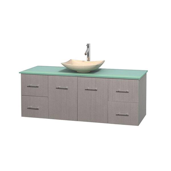Wyndham Collection Centra 60 in. Vanity in Gray Oak with Glass Vanity Top in Green and Sink