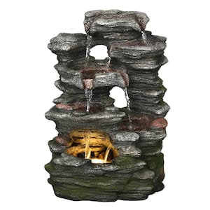 Multi-Level Stone with Light Fountain