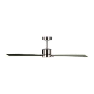 Rozzen 52 in. Modern Brushed Steel Ceiling Fan with Silver/American Walnut Blades, DC Motor and Remote