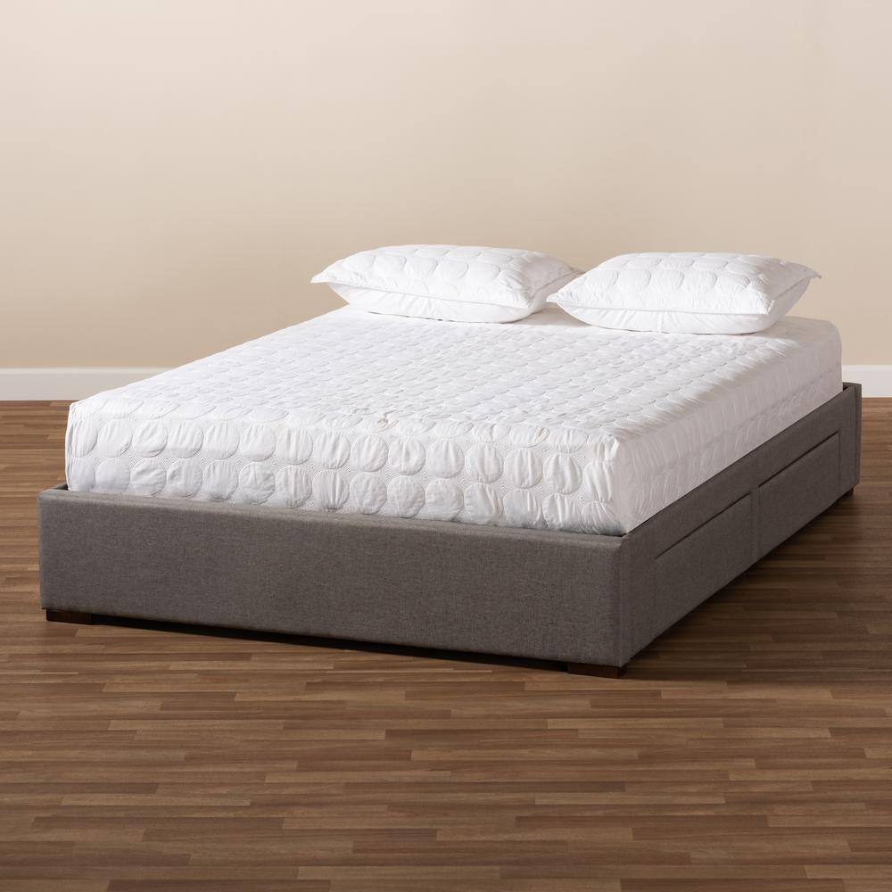 Leni King-Sized Light Grey Upholstered Bed Frame with Storage Drawers