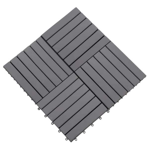 Afoxsos 11.8 in. x 11.8 in. Gray Square Solid Acacia Wood Decking Tiles Interlocking Flooring Tiles (Pack of 10 Tiles)