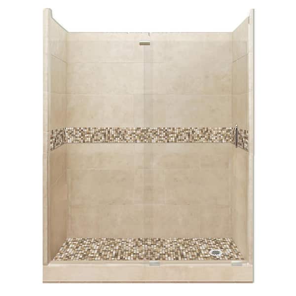 American Bath Factory Roma Grand Slider 36 in. x 60 in. x 80 in. Right Drain Alcove Shower Kit in Brown Sugar and Satin Nickel Hardware